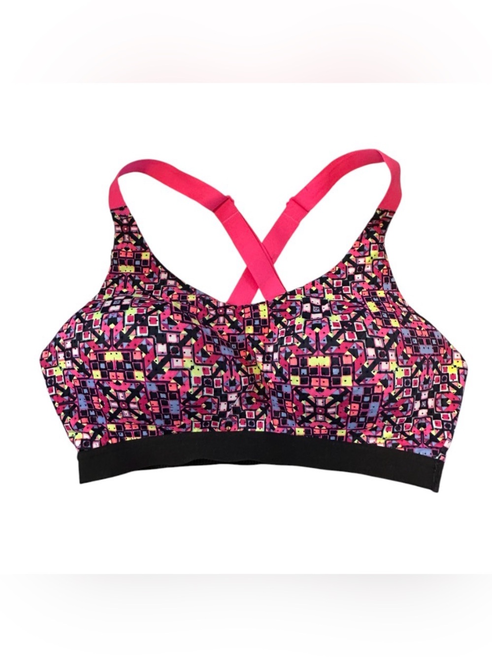 Victoria’s Secret VSX Sport Geometric Print Sports Bra 34C Pink Black. Support